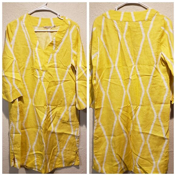 Soft Surroundings Zarina Yellow Linen Shift Dress V-Neck Size Small - Picture 1 of 12